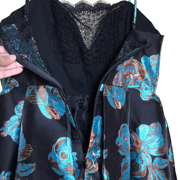 ASOS Salon Womens Metallic Flower Jacquard Midi Dress Blue Black Size 12 Prom - Picture 6 of 16